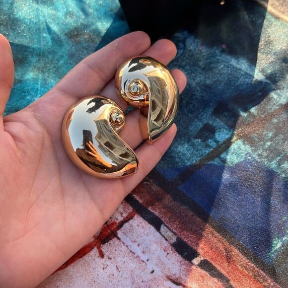 Zara Snail Gold Statement Earrings - Picture 12 of 14